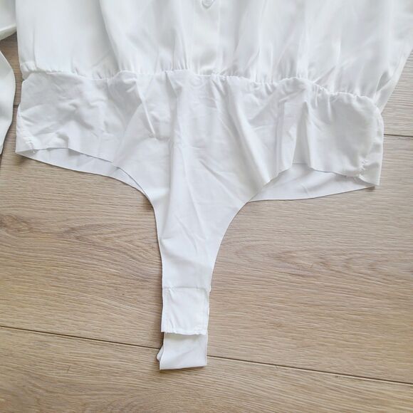 NEW 4th + Reckless Anthropologie Top L White Button-Front Silky Bodysuit Blouse - Picture 3 of 10